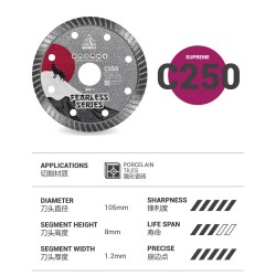 Uniwolf C250 Premium Diamond Blade Porcelain Tile Supreme Blade Cutting Disc 4"/105MM
