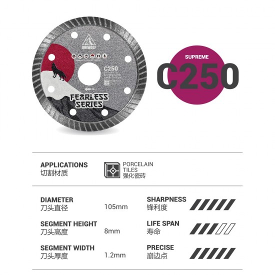 Uniwolf C250 Premium Diamond Blade Porcelain Tile Supreme Blade Cutting Disc 4"/105MM Uniwolf C250 Premium Diamond Blade Porcelain Tile Supreme Blade Cutting Disc 4"/105MM