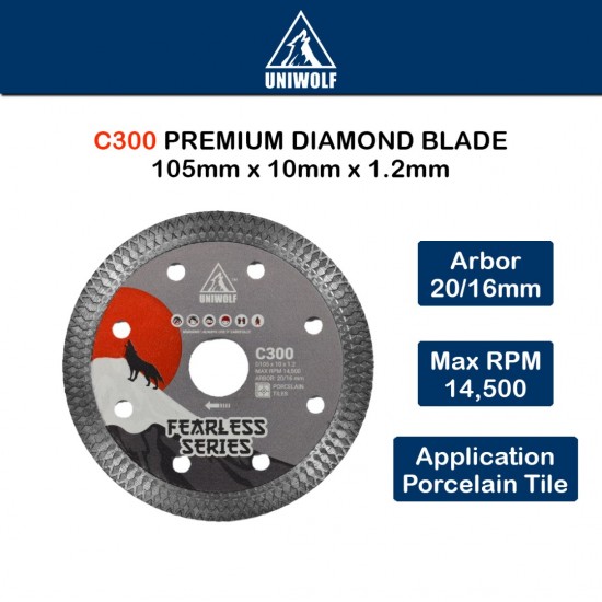 Uniwolf C300 Premium Diamond Blade Porcelain Tile Supreme Blade Cutting Disc 4"/105MM Uniwolf C300 Premium Diamond Blade Porcelain Tile Supreme Blade Cutting Disc 4"/105MM