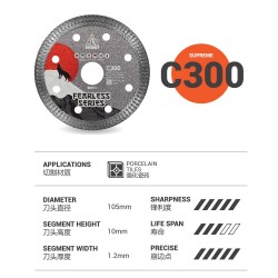 Uniwolf C300 Premium Diamond Blade Porcelain Tile Supreme Blade Cutting Disc 4"/105MM