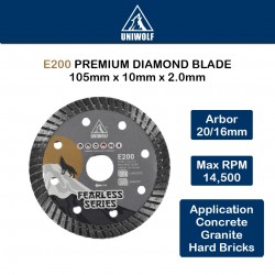 Uniwolf E200 Premium Diamond Blade Concrete/Granite/Hard Bricks Supreme Blade Cutting Disc 4"/105MM