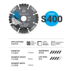 Uniwolf S400 Premium Diamond Blade Sand Bricks/Hard Bricks/Concrete Supreme Blade Cutting Disc 4"/110MM