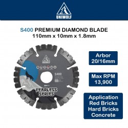 Uniwolf S400 Premium Diamond Blade Sand Bricks/Hard Bricks/Concrete Supreme Blade Cutting Disc 4"/110MM