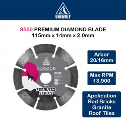 Uniwolf S500 Premium Diamond Blade Red Bricks/Granite/Roof Tiles Supreme Blade Cutting Disc 4"/115MM
