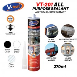 V-Tech VT-201 All Purpose Sealant Acetoxy Silicone Sealant 270ML - Clear/ Black/ White