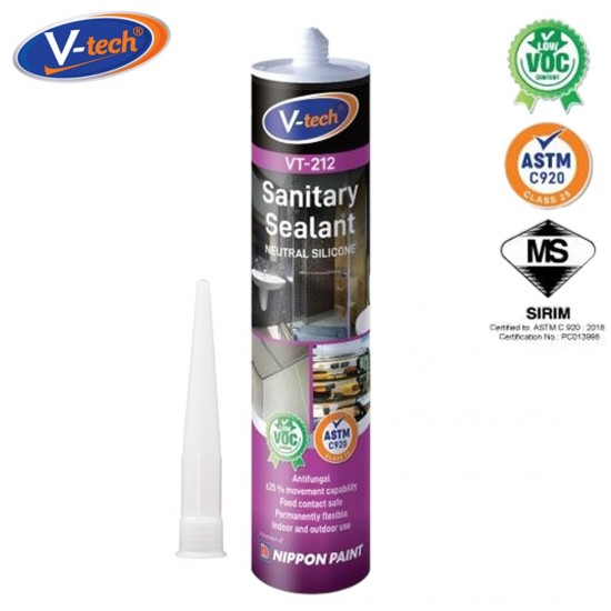 V-Tech VT-212 Sanitary Sealant Neutral Silicone Sealant 300ML - Clear/ White