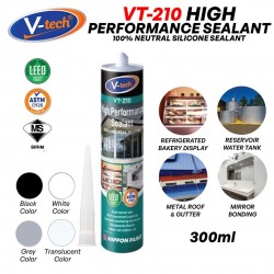 V-Tech VT-210 High Performance Sealant 100% Neutral Silicone Sealant 300ML - White/ Grey/ Black/ Translucent