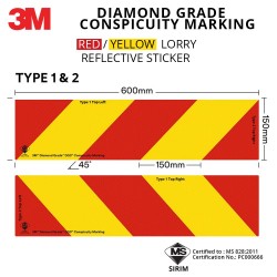 3M Diamond Grade Conspicuity Marking Red/Yellow Lorry Reflective Sticker 150MM (W) x 600MM (L) 