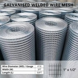 Galvanised Welded Wire Mesh 1" x 1/2" x 18G (WD) x 3' (W) x 50' (L)