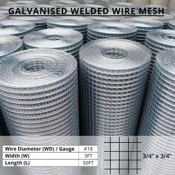 Galvanised Welded Wire Mesh 3/4" x 3/4" x 18G (WD) x 3' (W) x 50' (L)