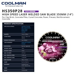 Coolman HS350P28 High Speed Laser Welded Blade Premium 350MM (14")