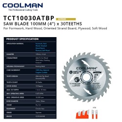 Coolman TCT10030ATBP Saw Blade 4" (DIA) x 80T x 16MM (BD)