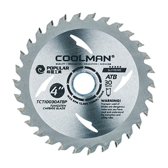 Coolman TCT10030ATBP Saw Blade 4" (DIA) x 80T x 16MM (BD) Coolman TCT10030ATBP Saw Blade 4" (DIA) x 80T x 16MM (BD)