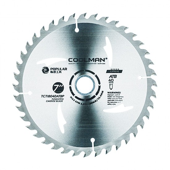 Coolman TCT18040ATBP Saw Blade 7" (DIA) x 40T x 22.23MM (BD) Coolman TCT18040ATBP Saw Blade 7" (DIA) x 40T x 22.23MM (BD)