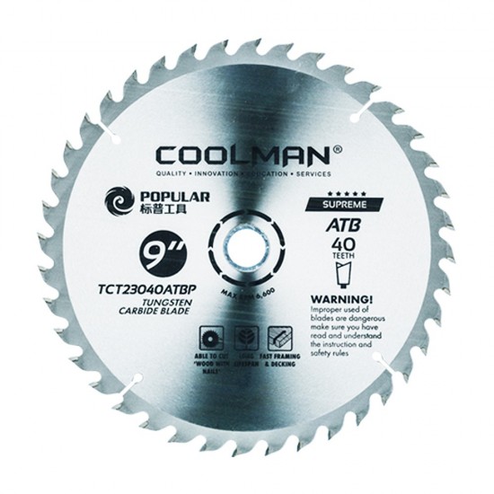 Coolman TCT23040ATBP Saw Blade 9" (DIA) x 40T x 22.23MM (BD) Coolman TCT23040ATBP Saw Blade 9" (DIA) x 40T x 22.23MM (BD)