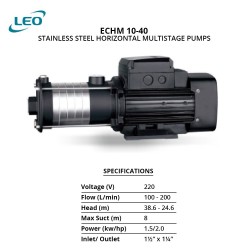 Leo ECHM 10-40 Stainless Steel 304 Horizontal Multistage Pump 1.5KW 2.0HP 