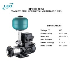 Leo BP-ECH 10-50 Stainless Steel 304 Horizontal Multistage Pump 2.2KW 3.0HP 