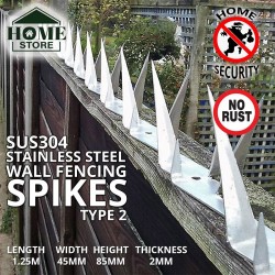 [Type 2] Home Store Galvanised/Stainless Steel Security Wall Fencing Spikes 1.25M (L) x 45MM (W) x 85MM (H) x 2MM (T)