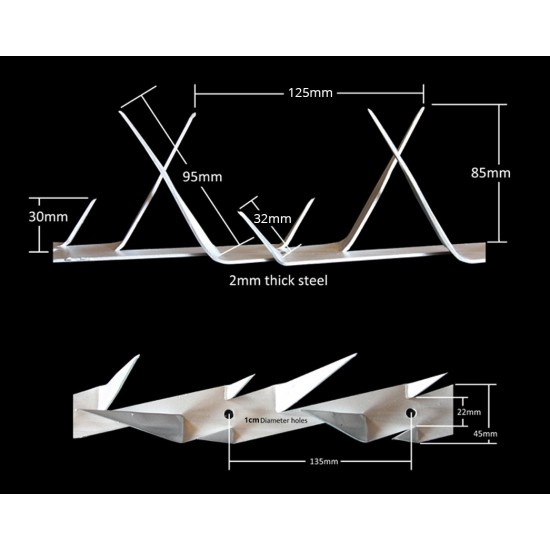 [Type 2] Home Store Galvanised/Stainless Steel Security Wall Fencing Spikes 1.25M (L) x 45MM (W) x 85MM (H) x 2MM (T)