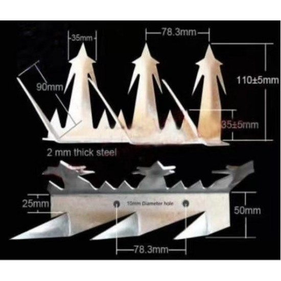 [Type 1] Home Store Galvanised/Stainless Steel Security Wall Fencing Spikes 1.25M (L) x 50MM (W) x 110MM (H) x 2MM (T)