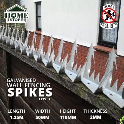 [Type 1] Home Store Galvanised/Stainless Steel Security Wall Fencing Spikes 1.25M (L) x 50MM (W) x 110MM (H) x 2MM (T)
