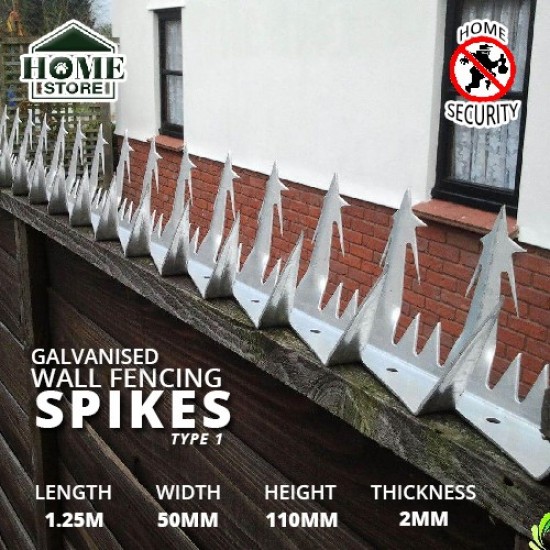 [Type 1] Home Store Galvanised/Stainless Steel Security Wall Fencing Spikes 1.25M (L) x 50MM (W) x 110MM (H) x 2MM (T)