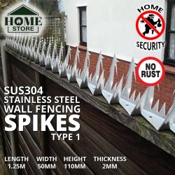 [Type 1] Home Store Galvanised/Stainless Steel Security Wall Fencing Spikes 1.25M (L) x 50MM (W) x 110MM (H) x 2MM (T)