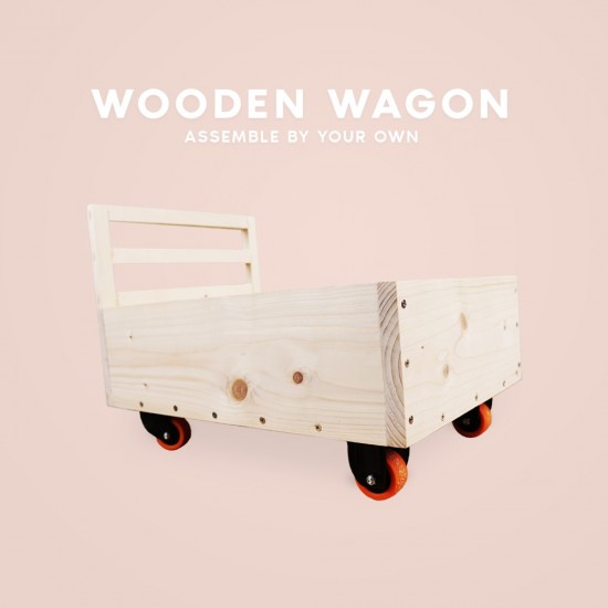 [Pre-Assembled] Children Wooden Wagon with 2-in-1 Push Cart Trolley & Push Walker Functions