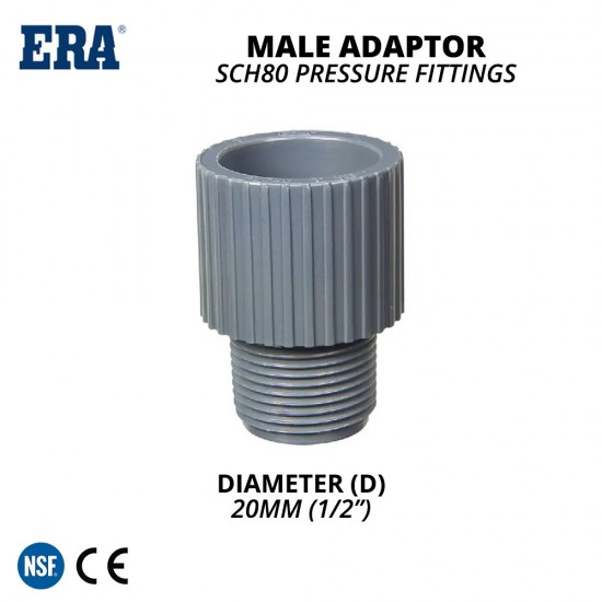 ERA NPT/BSPT SCH80 Pressure Fittings US8012 Male Adaptor 1/2" - 20MM