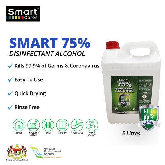 Smart 75% Disinfectant Alcohol 5 Litres Smart 75% Disinfectant Alcohol 5 Litres