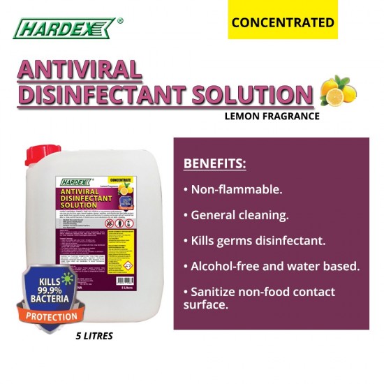 Hardex Antiviral Disinfectant Solution Lemon Fragrance (Concentrated) 5 Litres Hardex Antiviral Disinfectant Solution Lemon Fragrance (Concentrated) 5 Litres