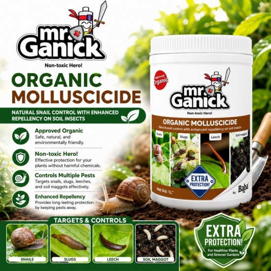 Mr Ganick PT-8643 Non Toxic Organic Molluscicide Natural Snail Control 1L Mr Ganick PT-8643 Non Toxic Organic Molluscicide Natural Snail Control 1L