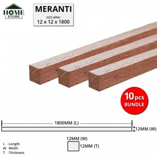 Home Store Meranti Wood Timber Smooth Planed Surfaced Four Sides (S4S) 12MM (T) x 12MM (W) x 1800MM (L) - 10PCS Home Store Meranti Wood Timber Smooth Planed Surfaced Four Sides (S4S) 12MM (T) x 12MM (W) x 1800MM (L) - 10PCS