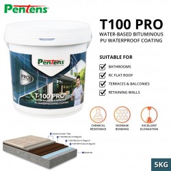 Pentens T-100 Pro Water-Based Bituminous PU Waterproofing Coating 5KG