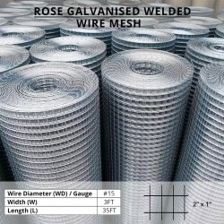 BRC Rose Galvanised Welded Wire Mesh 2" x 1" x 15G (WD) x 3' (W) x 35' (L)
