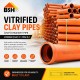 BSH Vitrified Clay Pipes (VCP) Straight Pipe 225MM (DIA) x 1.75M (L)