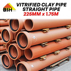 BSH Vitrified Clay Pipes (VCP) Straight Pipe 225MM (DIA) x 1.75M (L)