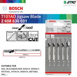 BOSCH T101AO Jigsaw Blade For Clean Curved Cut Wood x 5PCS (2608630031)