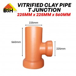 BSH Vitrified Clay Pipes (VCP) T-Junction 225MM (DIA) x 225MM (D) x 560MM (L)