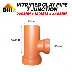 BSH Vitrified Clay Pipes (VCP) T-Junction 225MM (DIA) x 150MM (D) x 460MM (L)