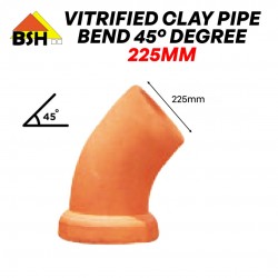 BSH Vitrified Clay Pipes (VCP) Bend 45° Degree 225MM (DIA) x 1.0M