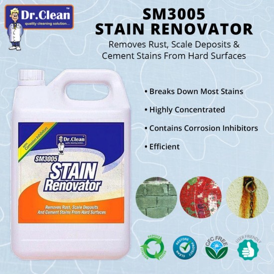 Dr Clean SM3005 Stain Renovator Removes Rust, Scale Deposits & Cement Stains From Hard Surfaces 5L Dr Clean SM3005 Stain Renovator Removes Rust, Scale Deposits & Cement Stains From Hard Surfaces 5L