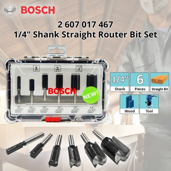 Bosch Straight Router/Trimmer Bit Set 1/4" Shank 6PCS (2607017467)