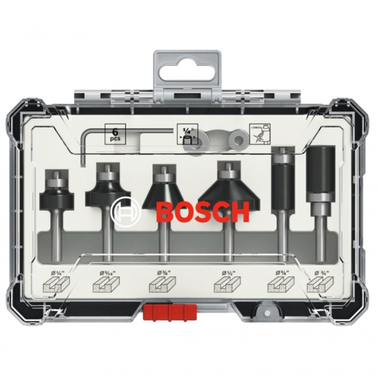 BOSCH Trimmer & Edging Router Bit Set 1/4" Shank 6PCS (2607017470)