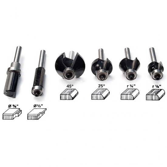 BOSCH Trimmer & Edging Router Bit Set 1/4" Shank 6PCS (2607017470)
