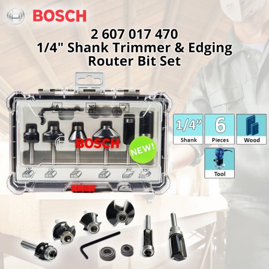 BOSCH Trimmer & Edging Router Bit Set 1/4" Shank 6PCS (2607017470)