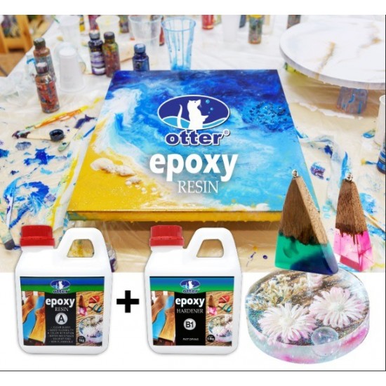 Otter Epoxy Resin Fast Drying Two Parts (A: Resin 5KG + B1: Hardener 3KG) Water Clear Based Adhesive 8KG Otter Epoxy Resin Fast Drying Two Parts (A: Resin 5KG + B1: Hardener 3KG) Water Clear Based Adhesive 8KG