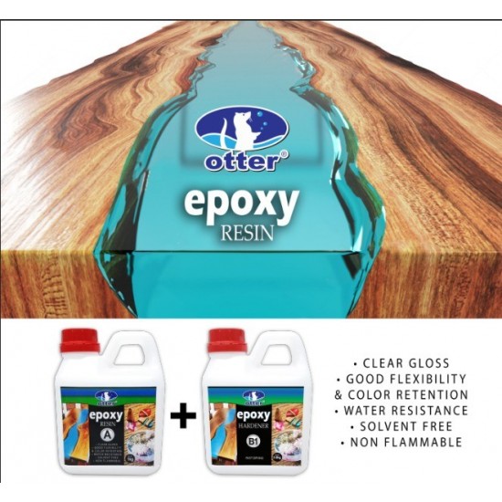 Otter Epoxy Resin Fast Drying Two Parts (A: Resin 5KG + B1: Hardener 3KG) Water Clear Based Adhesive 8KG Otter Epoxy Resin Fast Drying Two Parts (A: Resin 5KG + B1: Hardener 3KG) Water Clear Based Adhesive 8KG