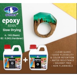 Otter Epoxy Resin Slow Drying Two Parts (A: Resin 1KG + B2: Hardener 0.3KG) Water Clear Based Adhesive 1.3KG 
