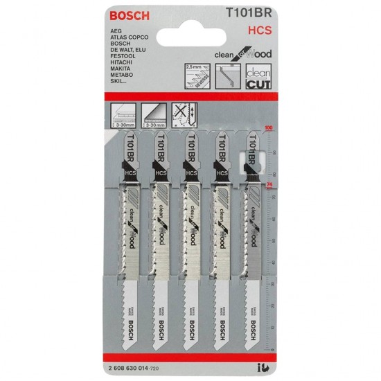 BOSCH T101BR Jigsaw Blade For Clean Straight Cut Wood x 5PCS (2608630014)